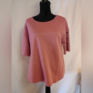 New York Laundry Mauve Button Sleeve Tee